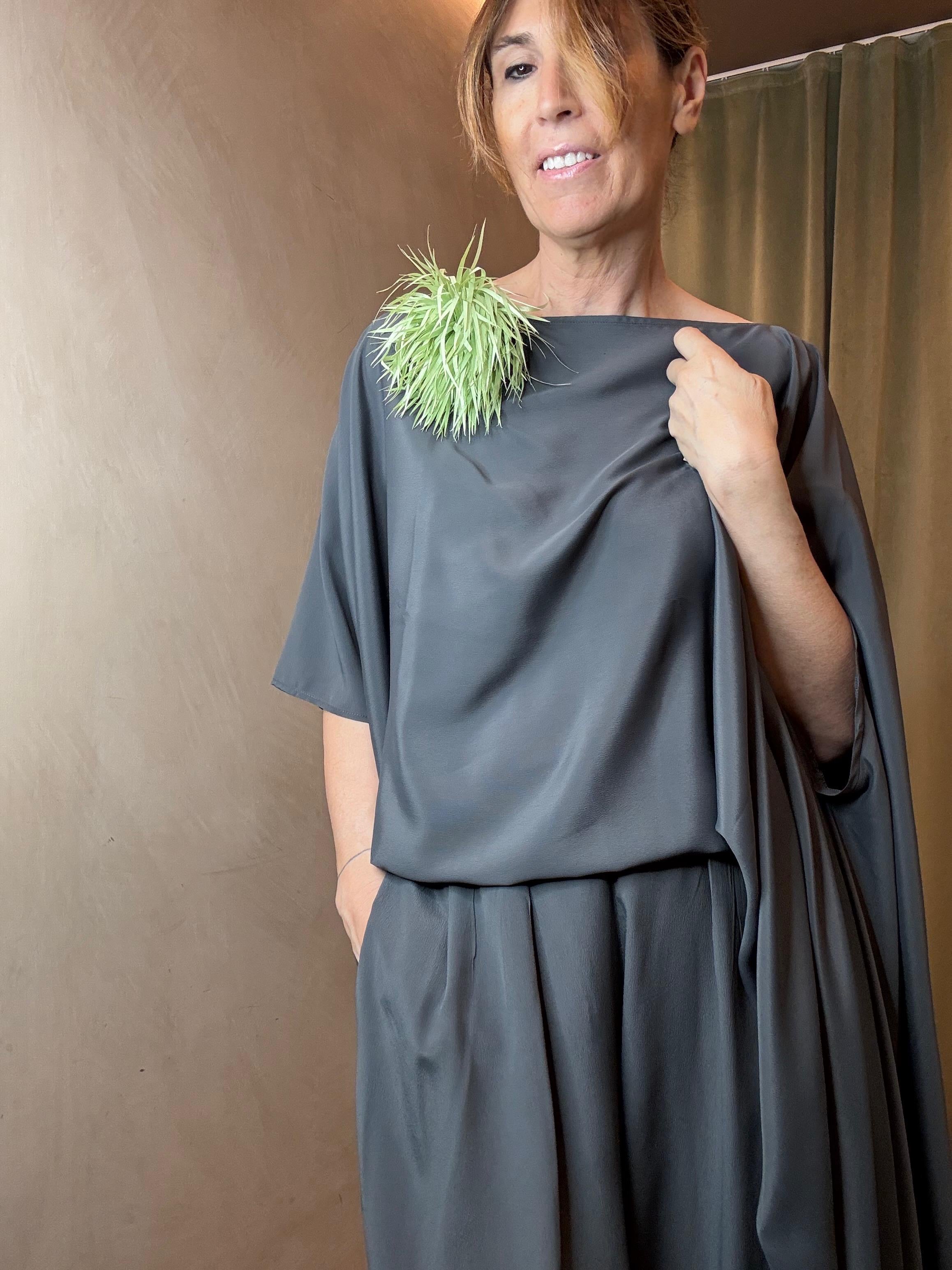 BLUSA SETA GRIGIO SCURO