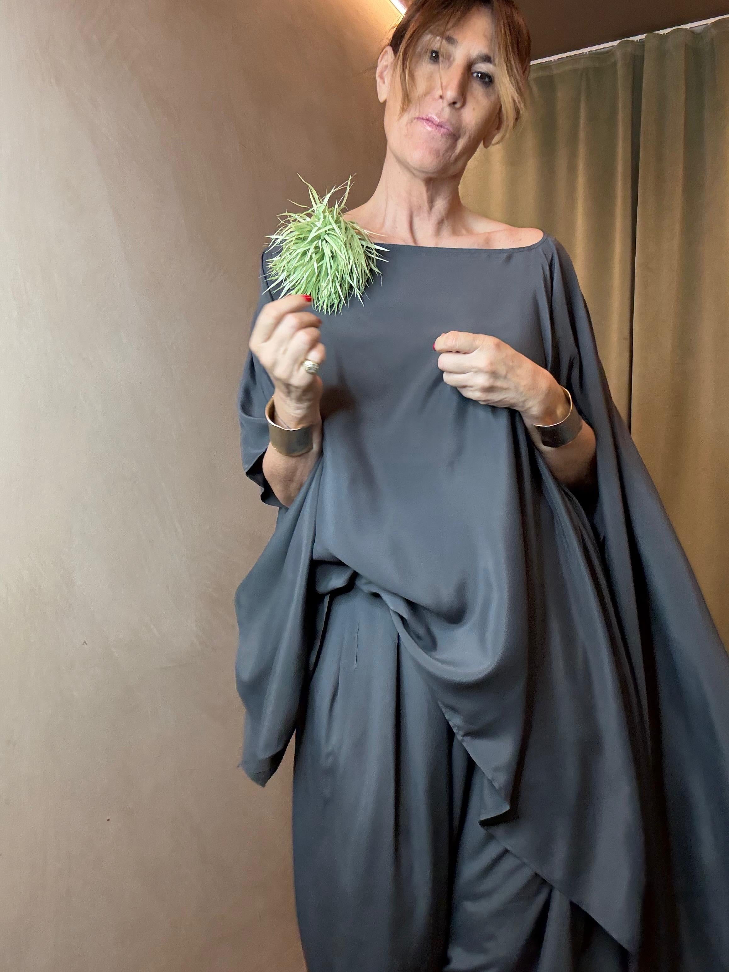 BLUSA SETA GRIGIO SCURO
