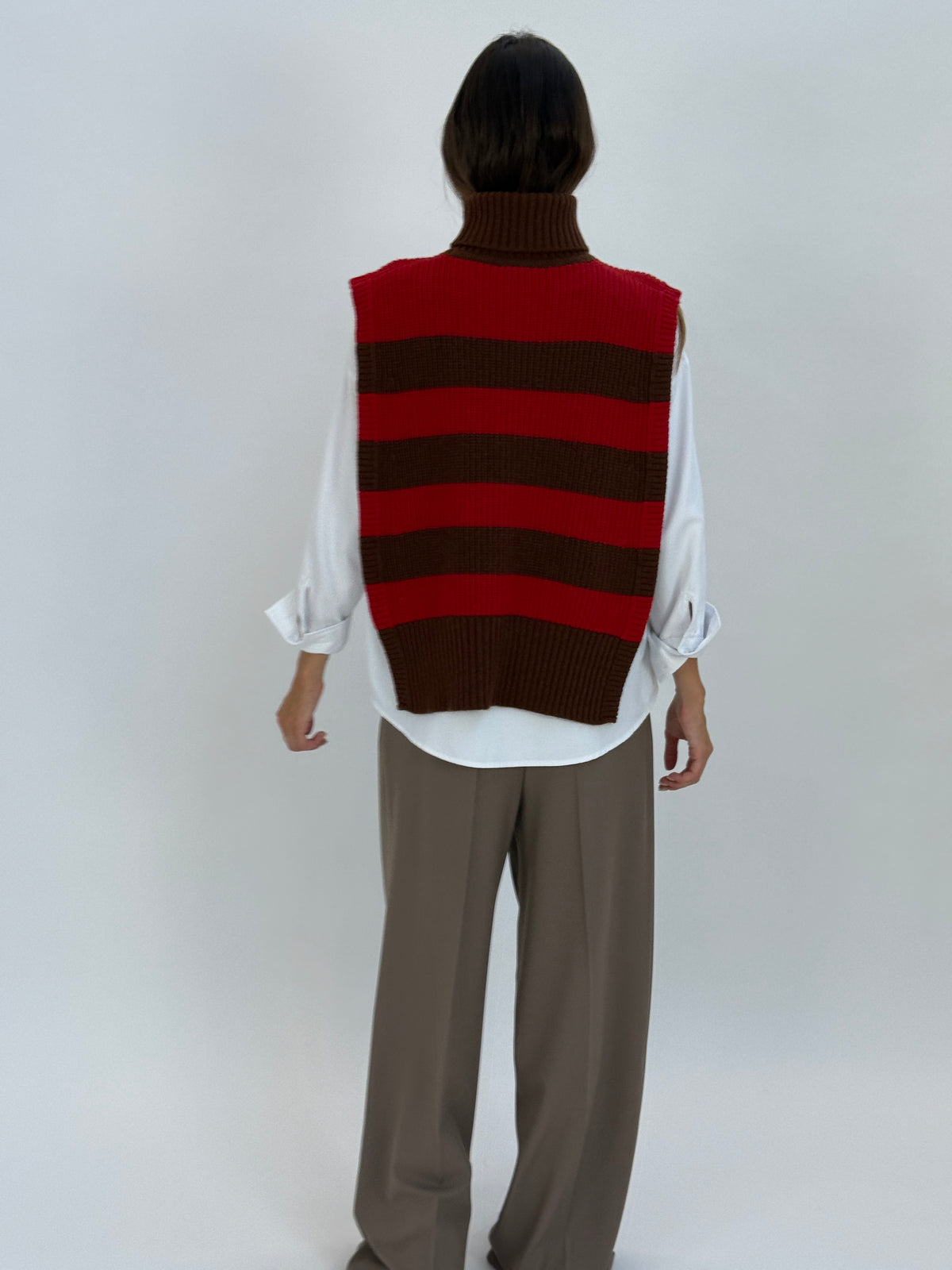 DAV05R Gilet righe collo alto - 22 MORO-ROSSO