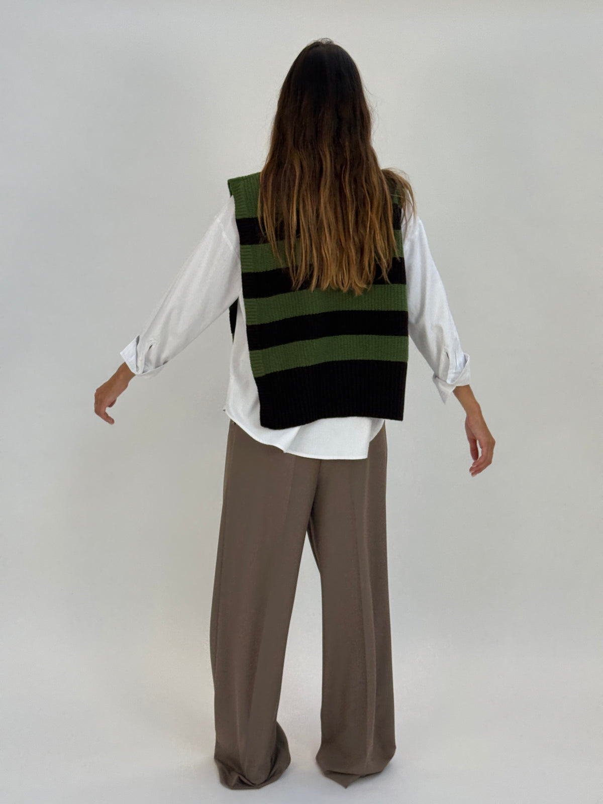 DAV05R Gilet righe collo alto - 24 EBANO-SOTTOBOSCO