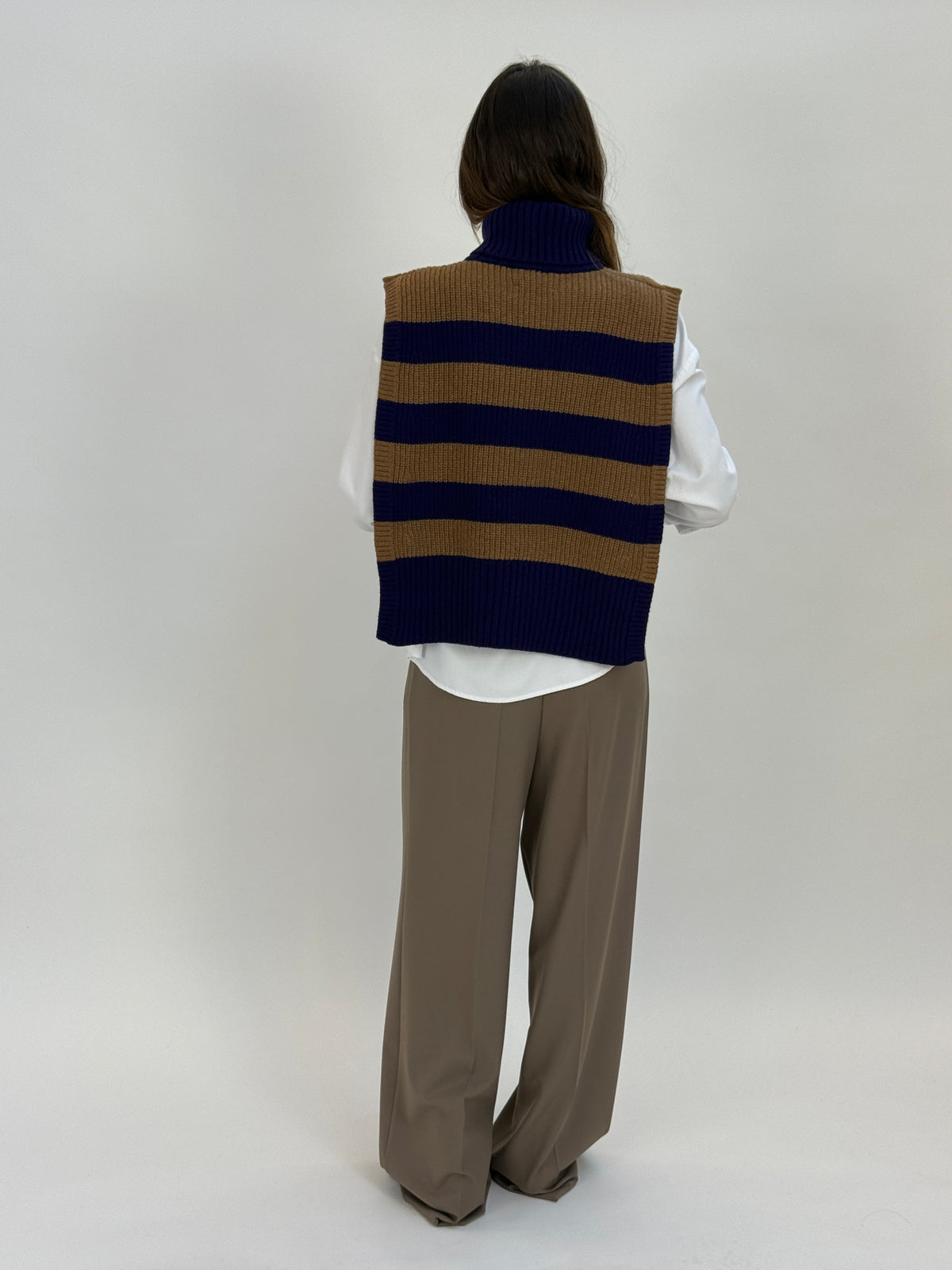 DAV05R Gilet righe collo alto - 25 MIRTILLO-CAMMELLO