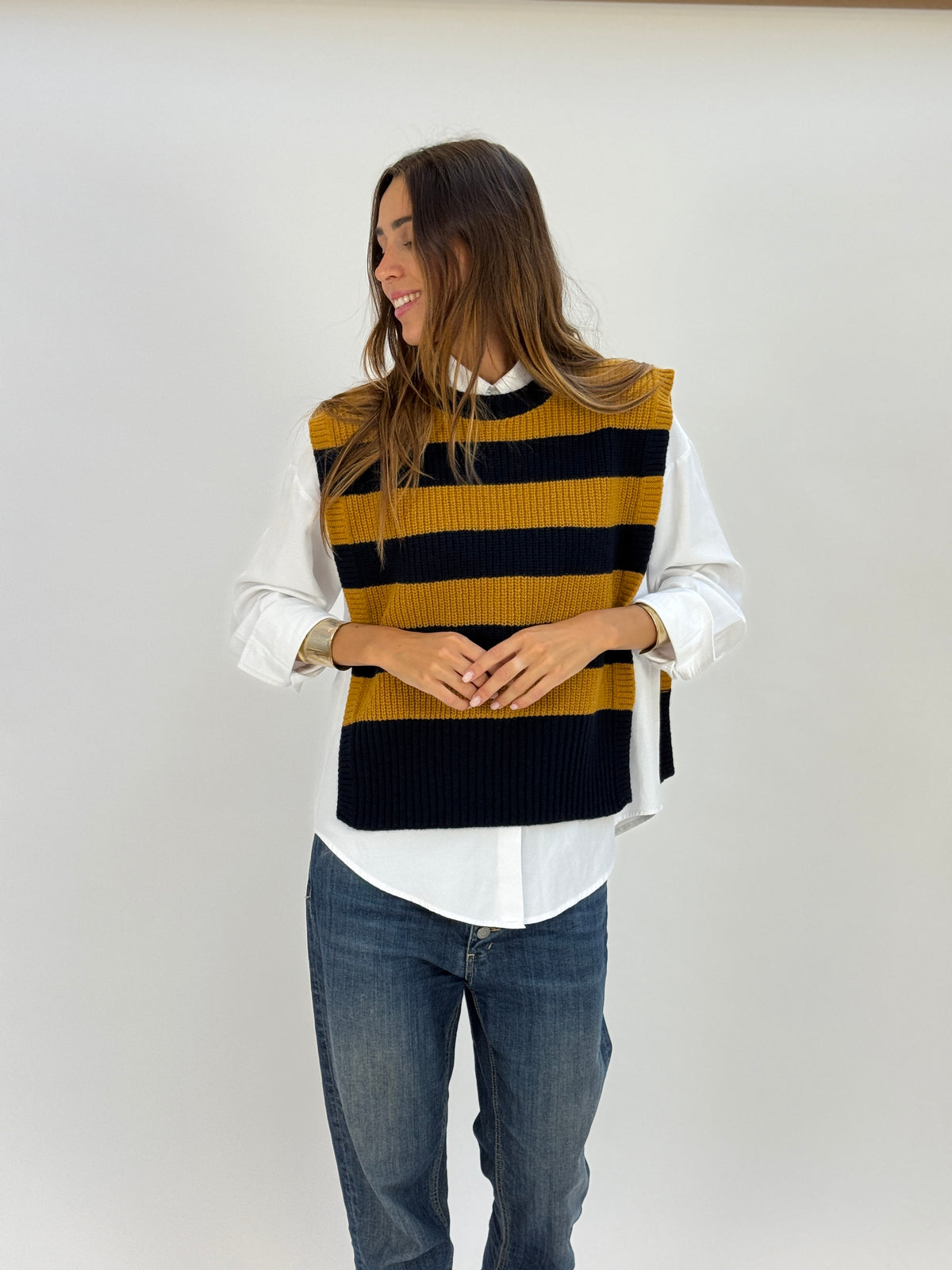 DAV05RG Gilet righe girocollo - 23 BLU-ORO