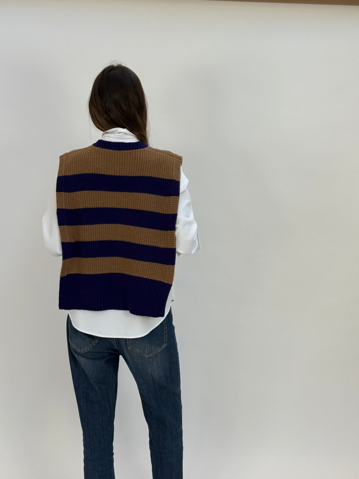 DAV05RG Gilet righe girocollo - 25 MIRTILLO-CAMMELLO