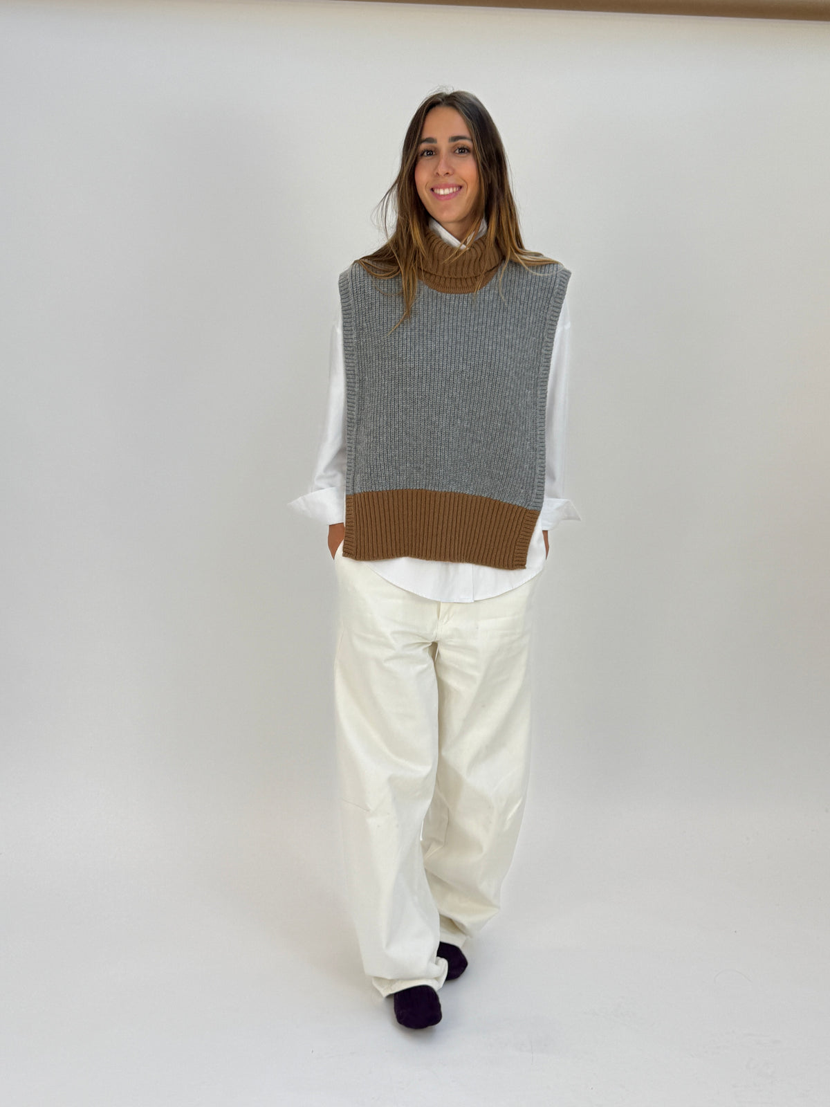DAV04 Gilet bicolore - 19 CAMMELLO-GRIGIO