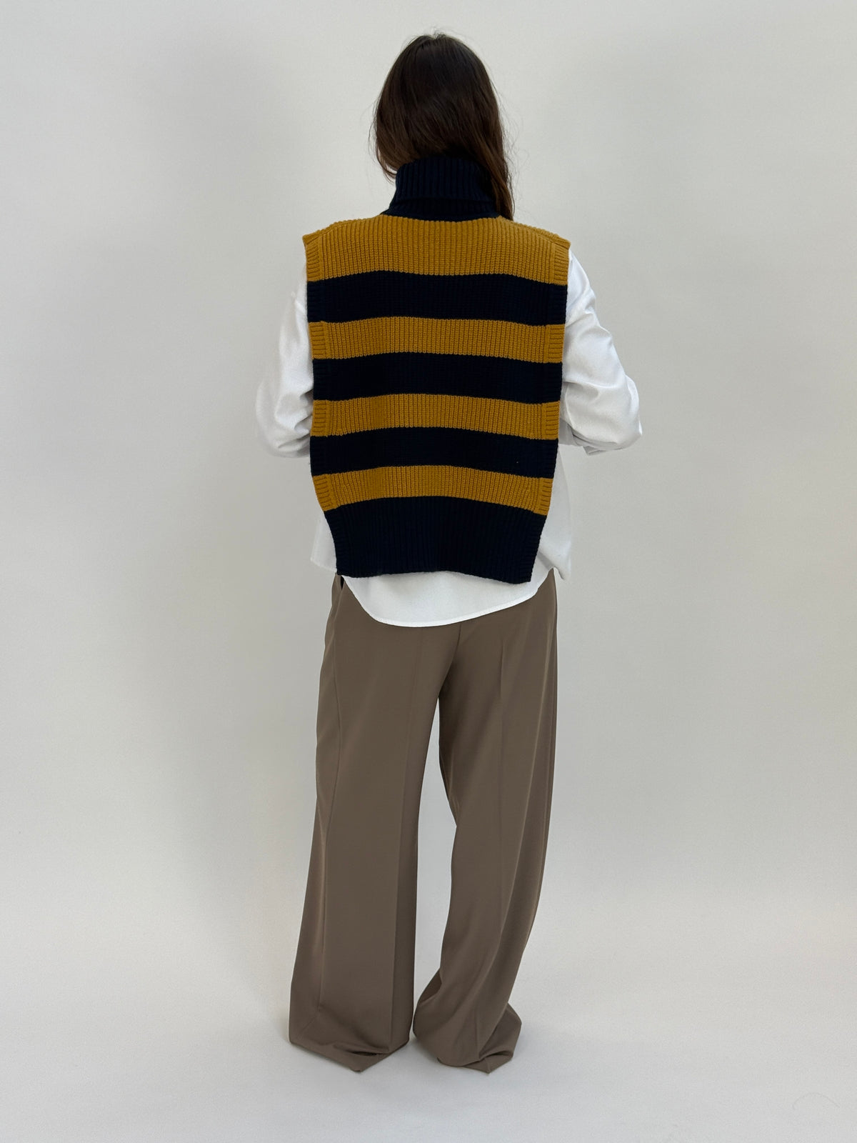 DAV05R Gilet righe collo alto - 23 BLU-ORO