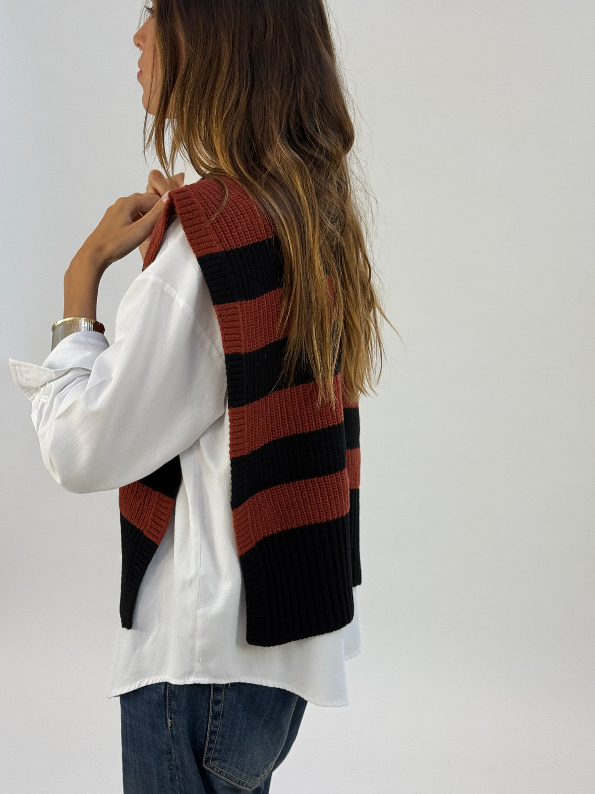 DAV05RG Gilet righe girocollo - 21 NERO-BRUCIATO