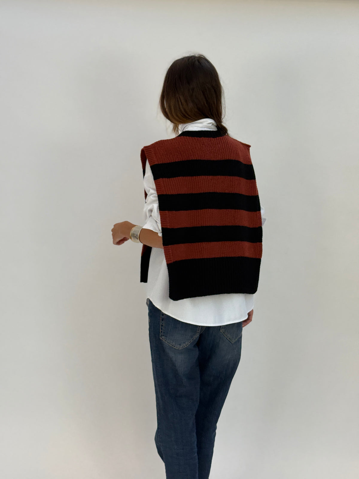 DAV05RG Gilet righe girocollo - 21 NERO-BRUCIATO