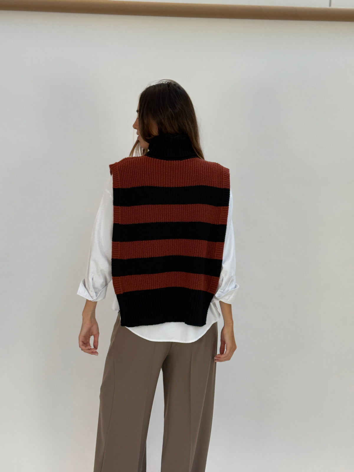 DAV05RG Gilet righe girocollo - 21 NERO-BRUCIATO