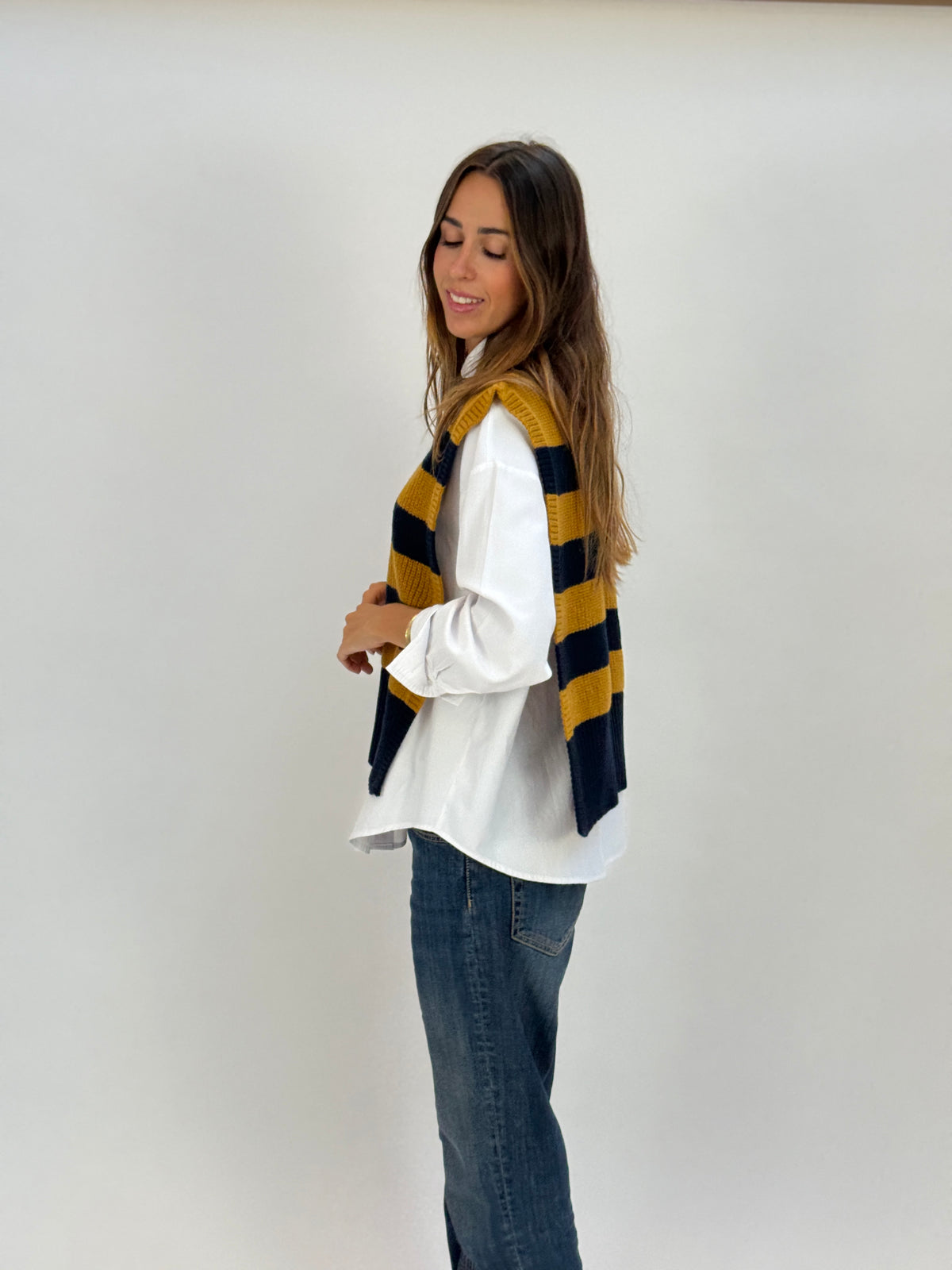 DAV05RG Gilet righe girocollo - 23 BLU-ORO