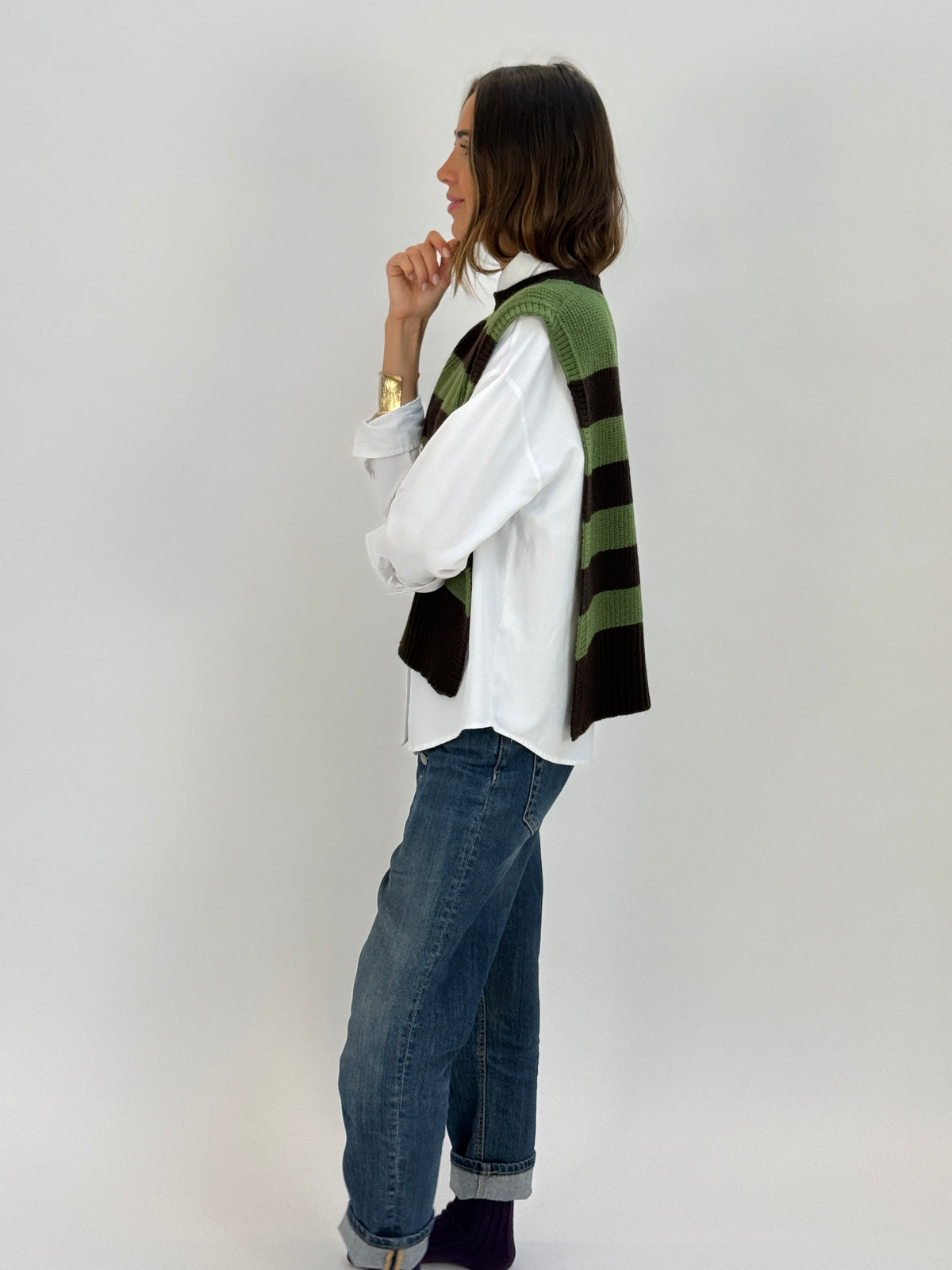 DAV05RG Gilet righe girocollo - 24 EBANO-SOTTOBOSCO