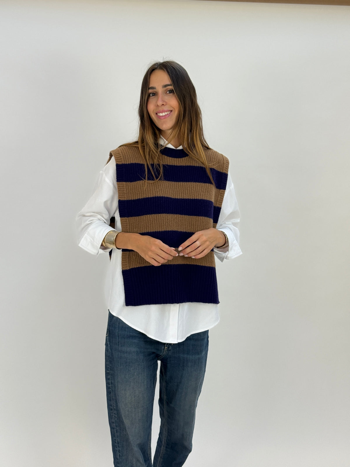 DAV05RG Gilet righe girocollo - 25 MIRTILLO-CAMMELLO