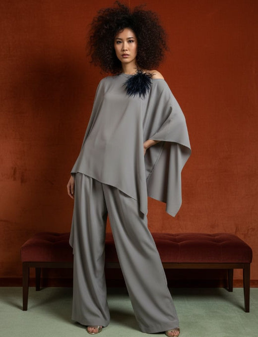 BLUSA SETA GRIGIO PERLA